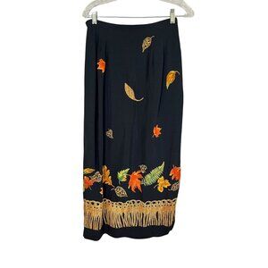 Retro Animal Print Maxi Skirt Black 8P Colorful Preppy Chic Safari Neutral Artsy